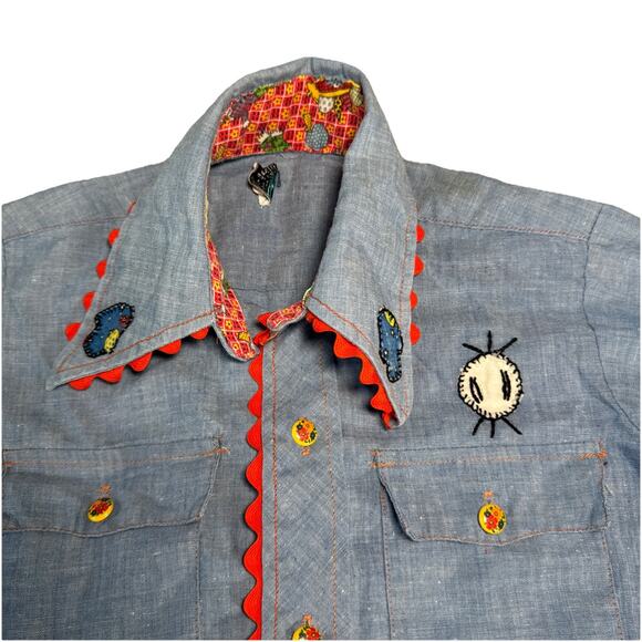 Vtg 70s JC Penney Unique Girls-size 10 Fall Scarecrow Jean Color Button Up Shirt - Picture 4 of 14